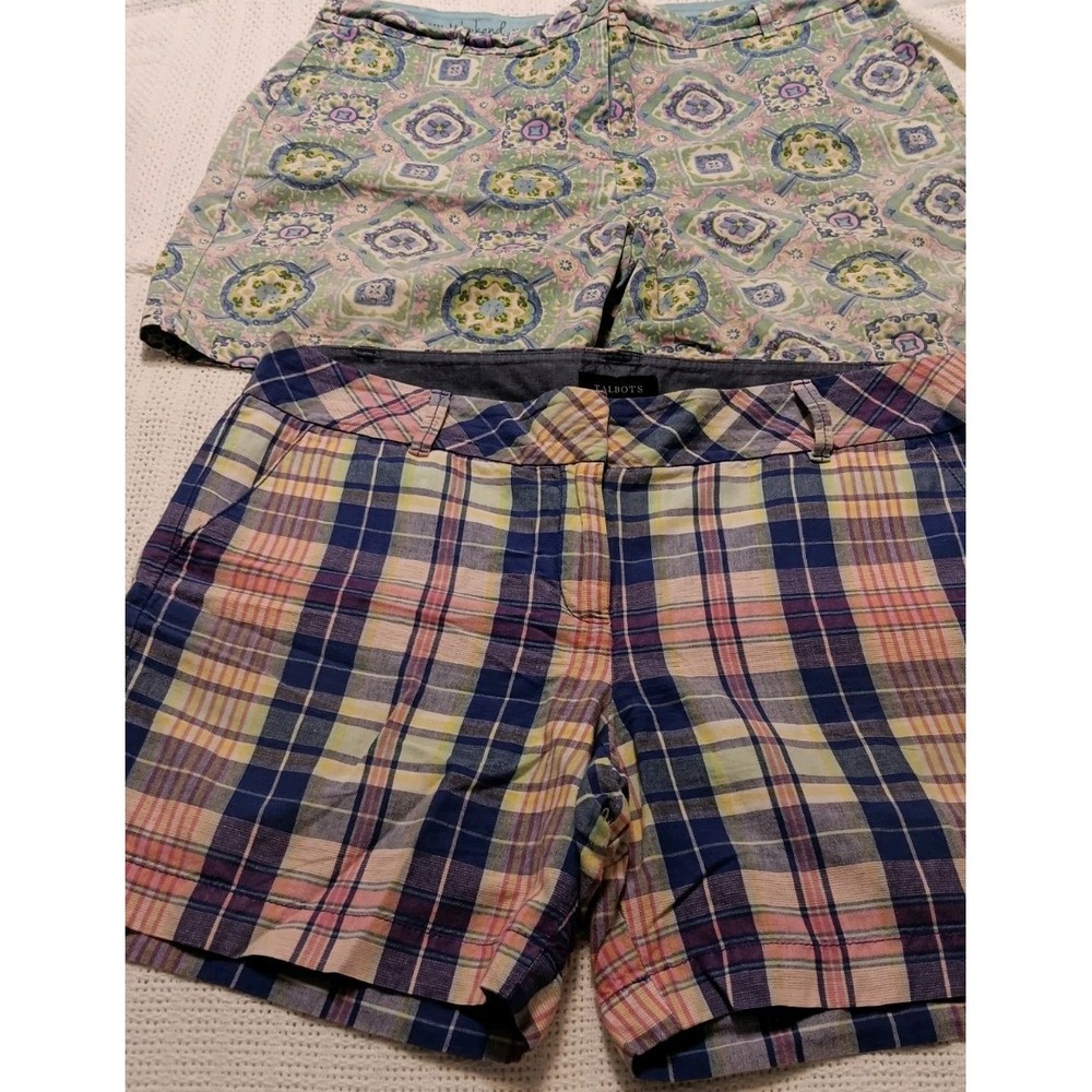 Lot 2 Talbots 16 Weekend Twill 38" Waist Inseam 6.5" Shorts Blue Pink Womens